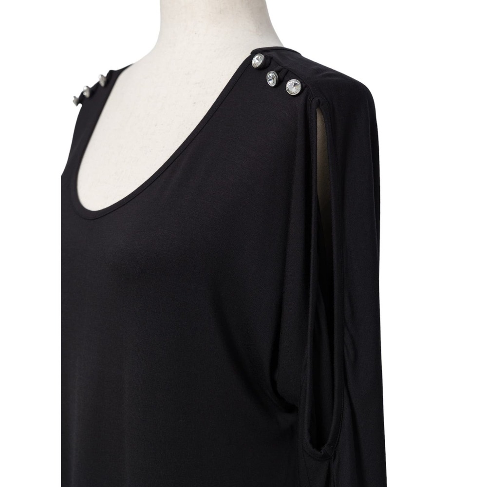 Women's Black Cutout Domain Sleeve Top Size S Crystal Buttons on Shoulders NWT - Picture 6 of 6